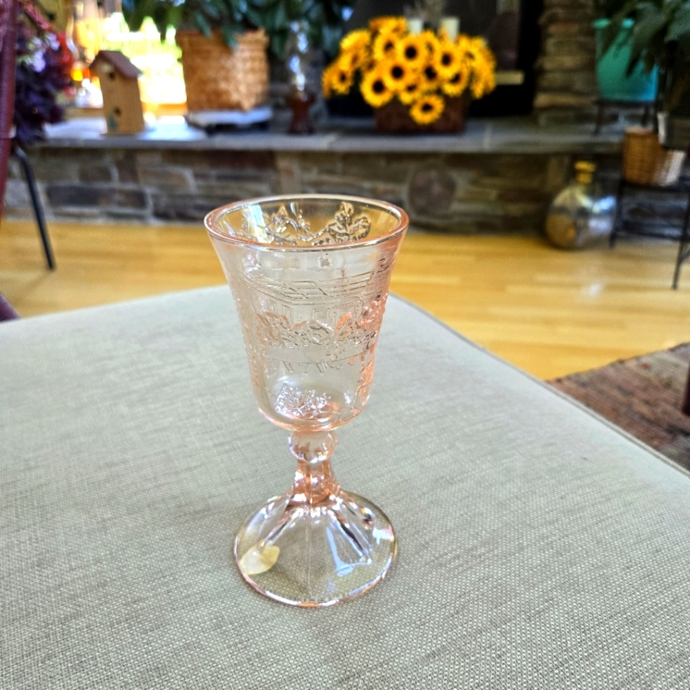 Vintage TIARA Pink Glass 'Lord's Last Supper' Chalice/Stemware